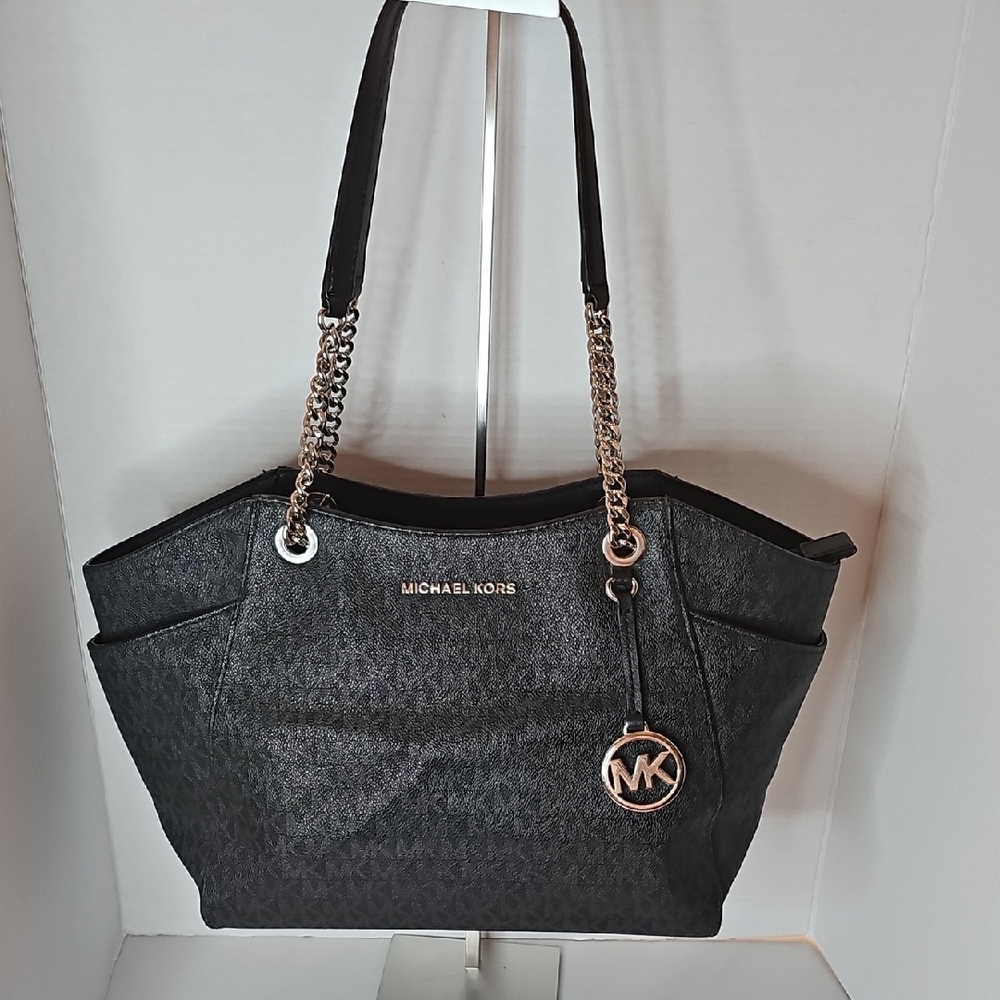 Michael Kors Black MK Chain-Handle Tote